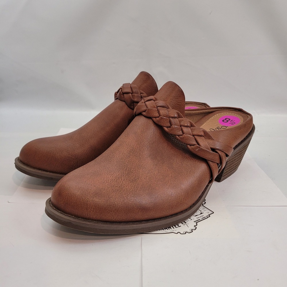 Eurosoft Clog Mules Womens 8.5 Brown Braided Strap Stacked Block Heel New